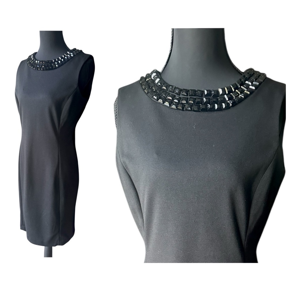 Calvin Klein Little Black Sheath Dress with Embellished Neckline Size 6